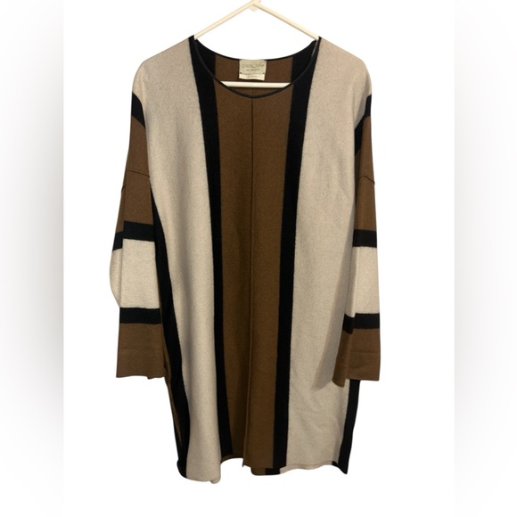 Giada Forte Italy Wool Blend Striped Sweater Tunic Dress Brown Cream Size I M/L